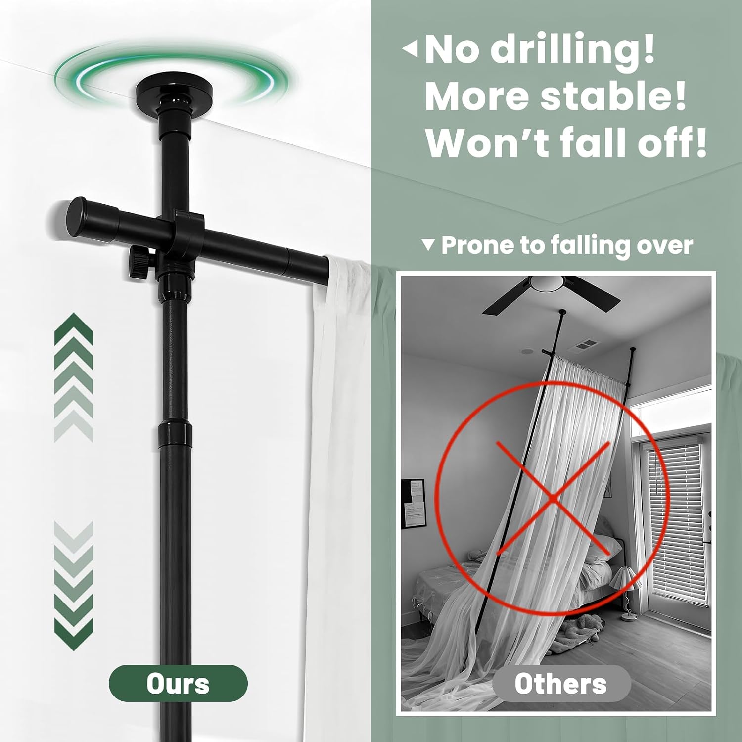 Jilron Room Divider Curtain Rod Tension Rod No Drilling, Adjustable Height, Quick Setup for Rental, Dorm, Bedroom, Office(Black - W72-200 × H43-120 in)