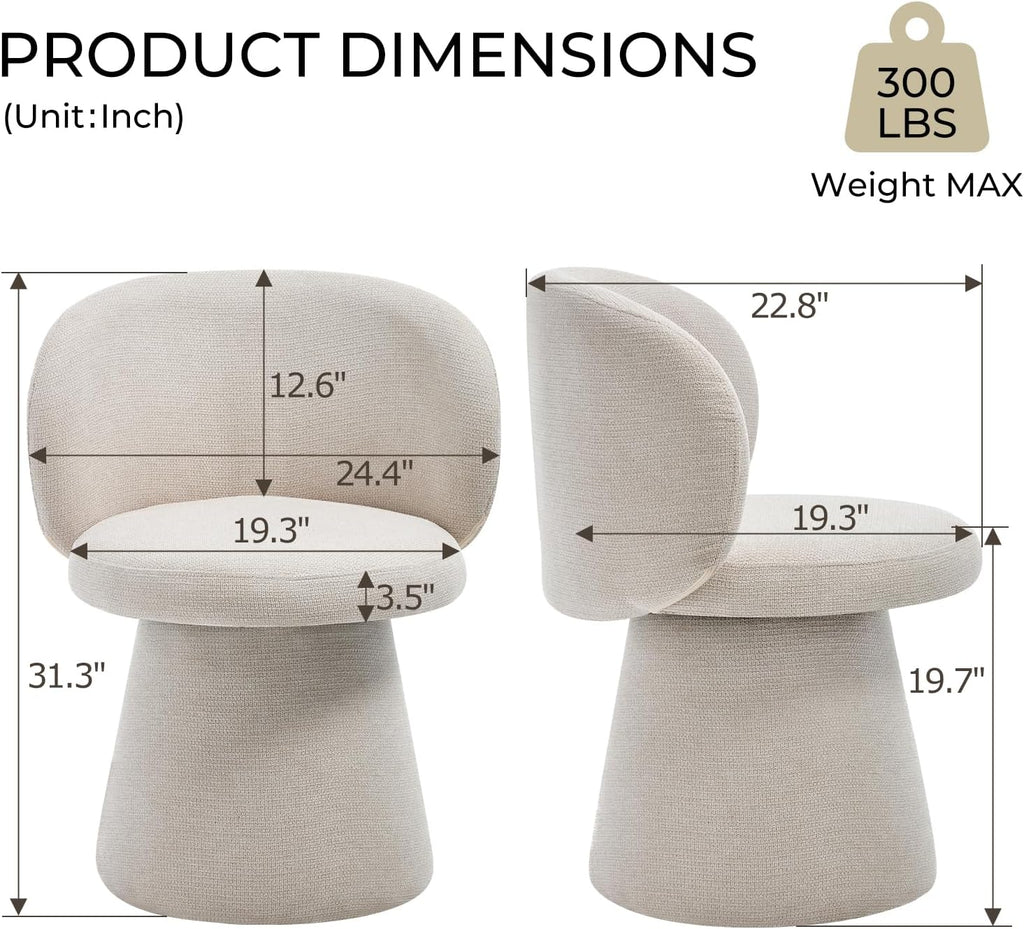 Swivel Dining Chair, Chenille Upholstered Barrel Accent Chair with 360° Swivel, Armless Vanity Chair for Makeup Room, Bedroom,Beige