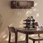 Wine Rack, 6-Bottle Foldable Wine Racks Countertop with Wooden Handle, 3-Tier No Assembly Wine Bottle Holder for Home Bar, Kitchen, Wine Cellar Storage (Black)