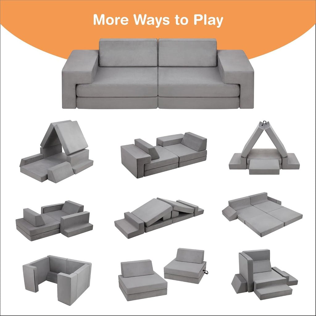 Modular Kids Play Couch, Toddler Sectional Sofa, Versatile Child Furniture for Playroom Bedroom, Convertible Foam and Floor Cushion for Boys and Girls