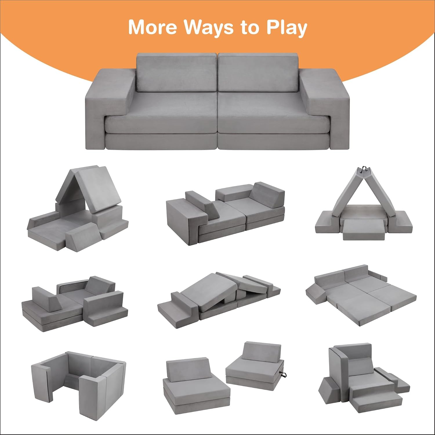Modular Kids Play Couch, Toddler Sectional Sofa, Versatile Child Furniture for Playroom Bedroom, Convertible Foam and Floor Cushion for Boys and Girls