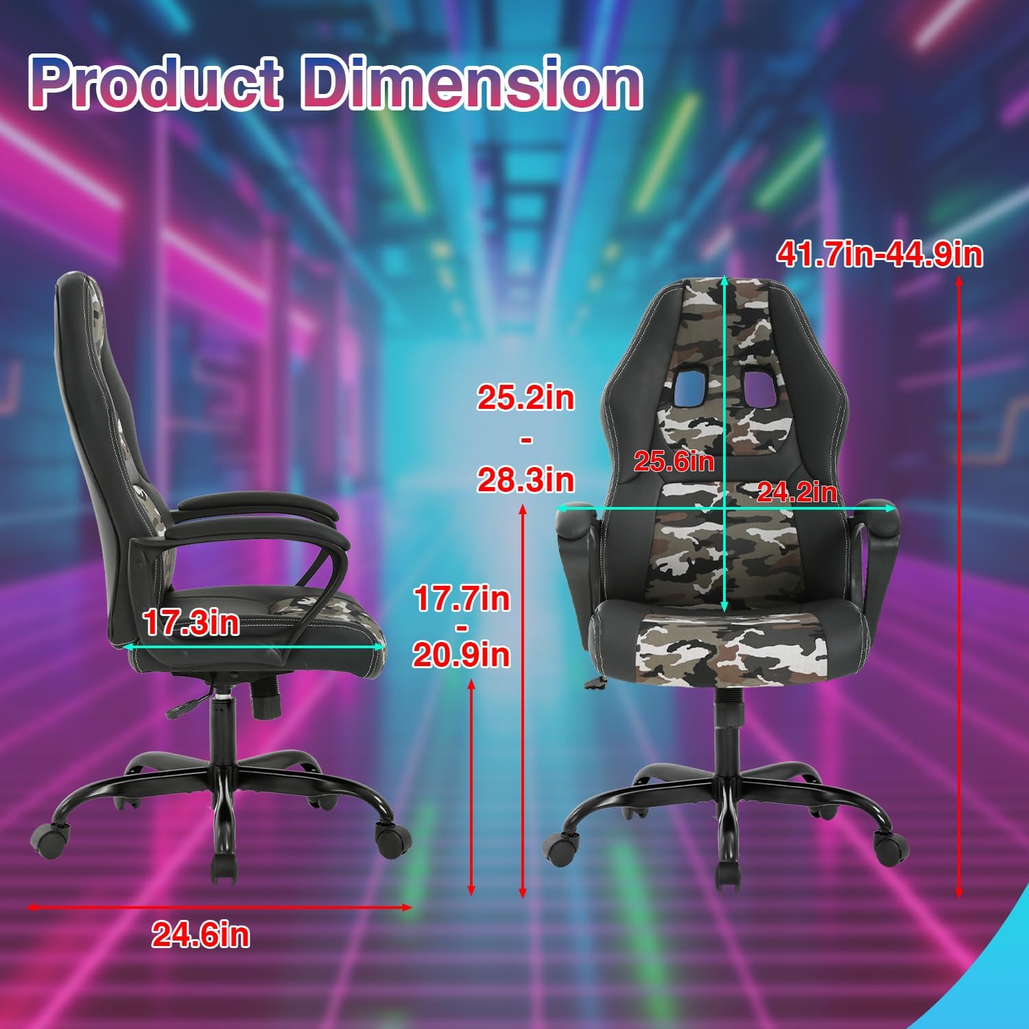 Computer Gaming Chair Office Ergonomic PC Chair Racing Chairs Writing Working High-Back PU Leather Swivel Adjustable Height Executive Chairs,Camo