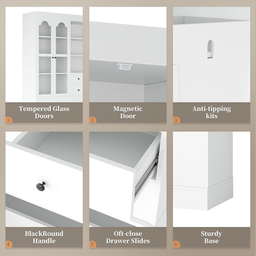 47" Tall Storage Cabinet Pantry Cabinet:with Pull-Out Trays for Kitchen | 47"Tall Storage Cabinet:With Doors and Shelves,Kitchen Pantry Cabinet With Hutch,4 Drawers,Pantry Storage With Pull-out Trays