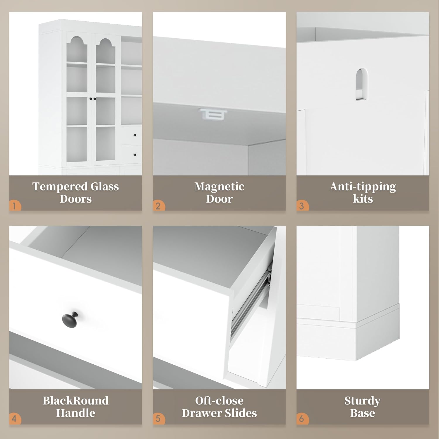 47" Tall Storage Cabinet Pantry Cabinet:with Pull-Out Trays for Kitchen | 47"Tall Storage Cabinet:With Doors and Shelves,Kitchen Pantry Cabinet With Hutch,4 Drawers,Pantry Storage With Pull-out Trays