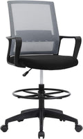 Drafting Chair Tall Office Chair Adjustable Swivel Rolling Mesh Height with Lumbar Support Arms Footrest Mid Back for Adults Standing Desk Drafting Stool (Grey)
