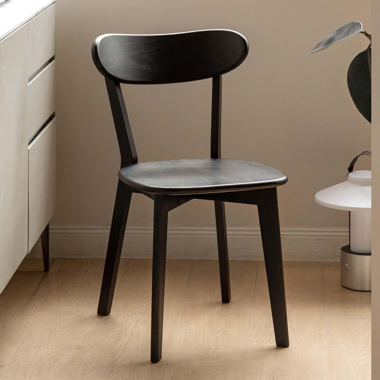 Dining Chairs, Kitchen Chairs, 100% Oak Solid Wood Modern Chair with Curved Backrest Kitchen & Dining Room Chairs Modern Chair for Living Room (Black, 6 Pack)