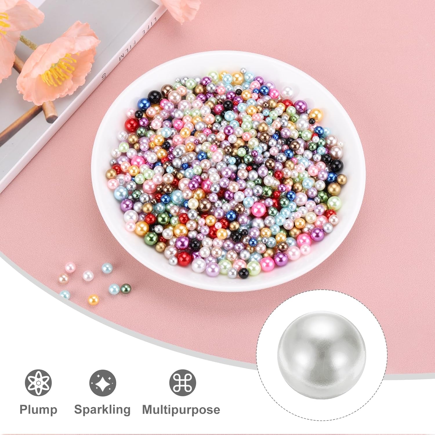 uxcell 800Pcs Faux Pearl for Crafting, 3-8mm No Hole ABS Round Pearls for Vase Fillers, Jewelry Making, Vase Filler, Cosmetic Boxes, DIY Parts, Table Scatter, Multicolor