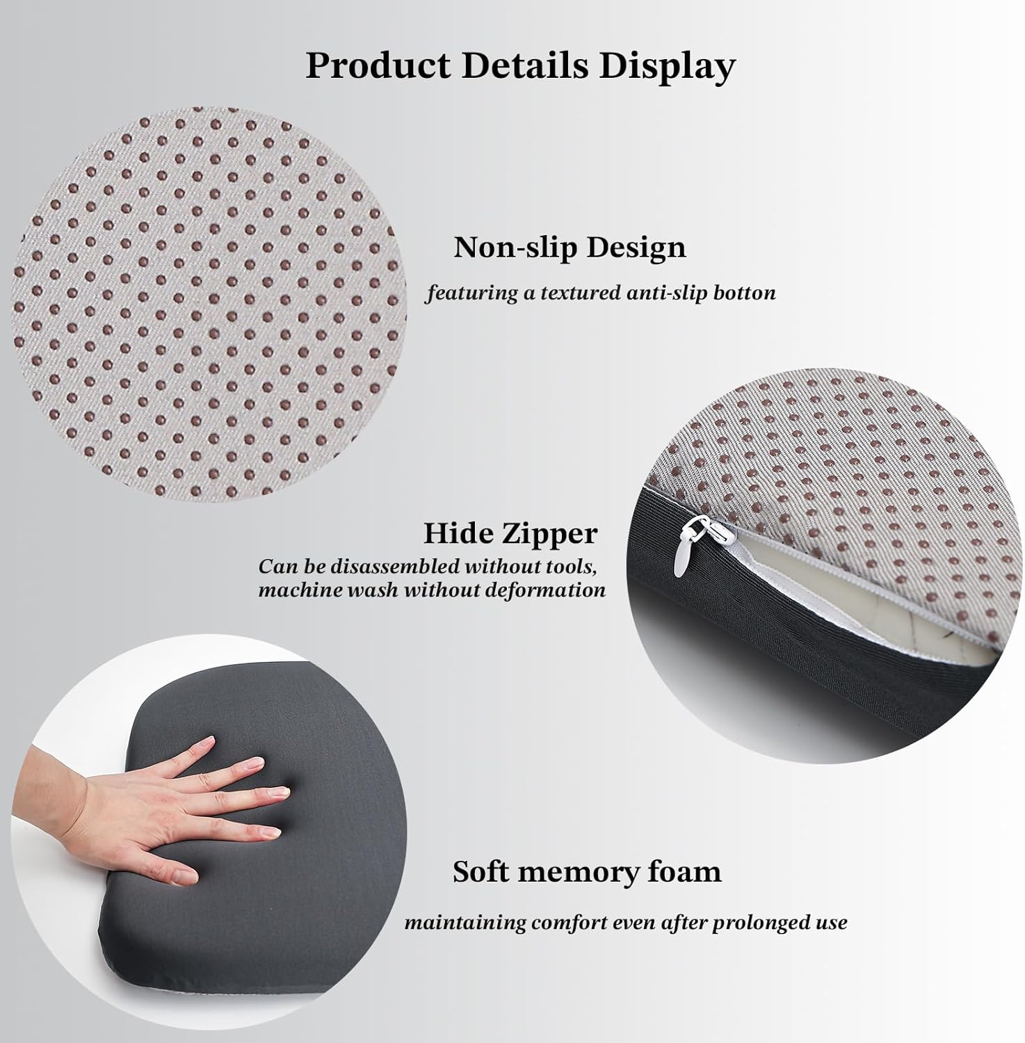 Dark Grey Chair Cushions Set of 2 Non Slip 15.7 x 15.7 x 1.7 Inch | Non slip washable chair cushions with removable cover, square seat pads for dining kitchen office chairs