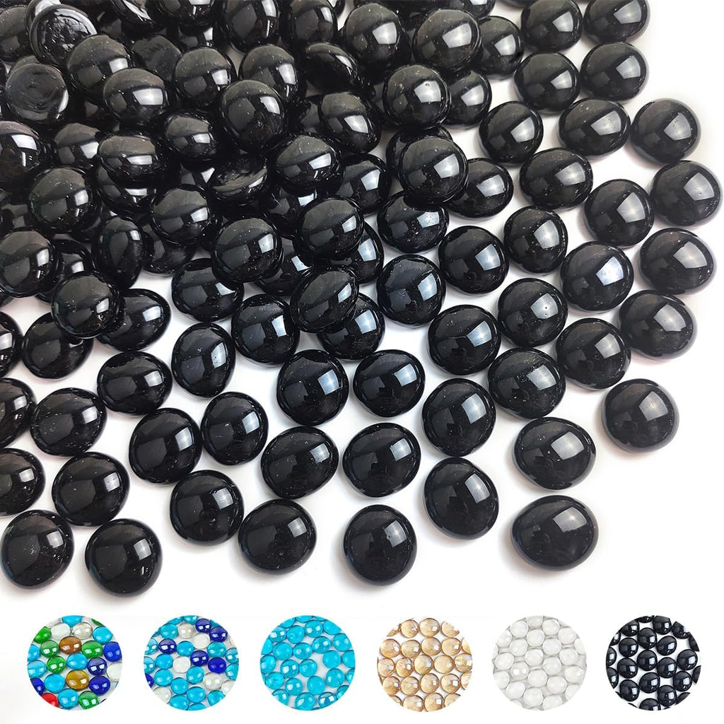 YISZM Glass Beads for Vases, 1lb Black Flat Glass Pebbles, 100 Pcs Glass Marbles Gemstone Aquarium Rocks Multiple Color Choices Home Decor Rocks
