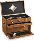 CASTLECREEK 4-Drawer Collector's Chest, Wooden Desk Storage Box Organizer Lockable Compartments Oak