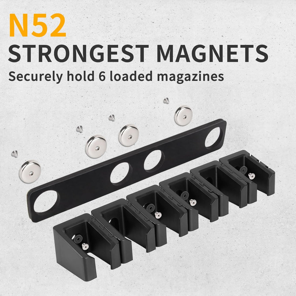 Adoreal Magnetic ABS 6 Standard Double Stack Mag Rack Wall Mount, Wall Magazine Display, Detachable Wall Mags Storage Organization System, Precision Fit Glock 17, 19, 26, 31, 32, 33, 34 Mags