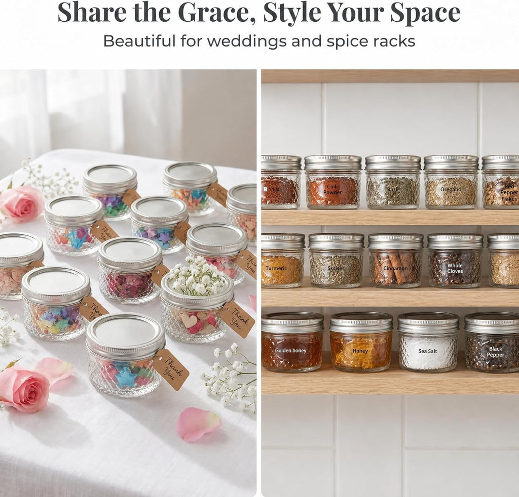 4 oz Glass Jars with Lids, 6 Pack Small Mason Jars with Gift Bags & Tags, Rustproof Airtight Mini Glass Jars, Straight Sided Jelly Jars for Baby Food, Spice, Jam, Candle Making & Favors