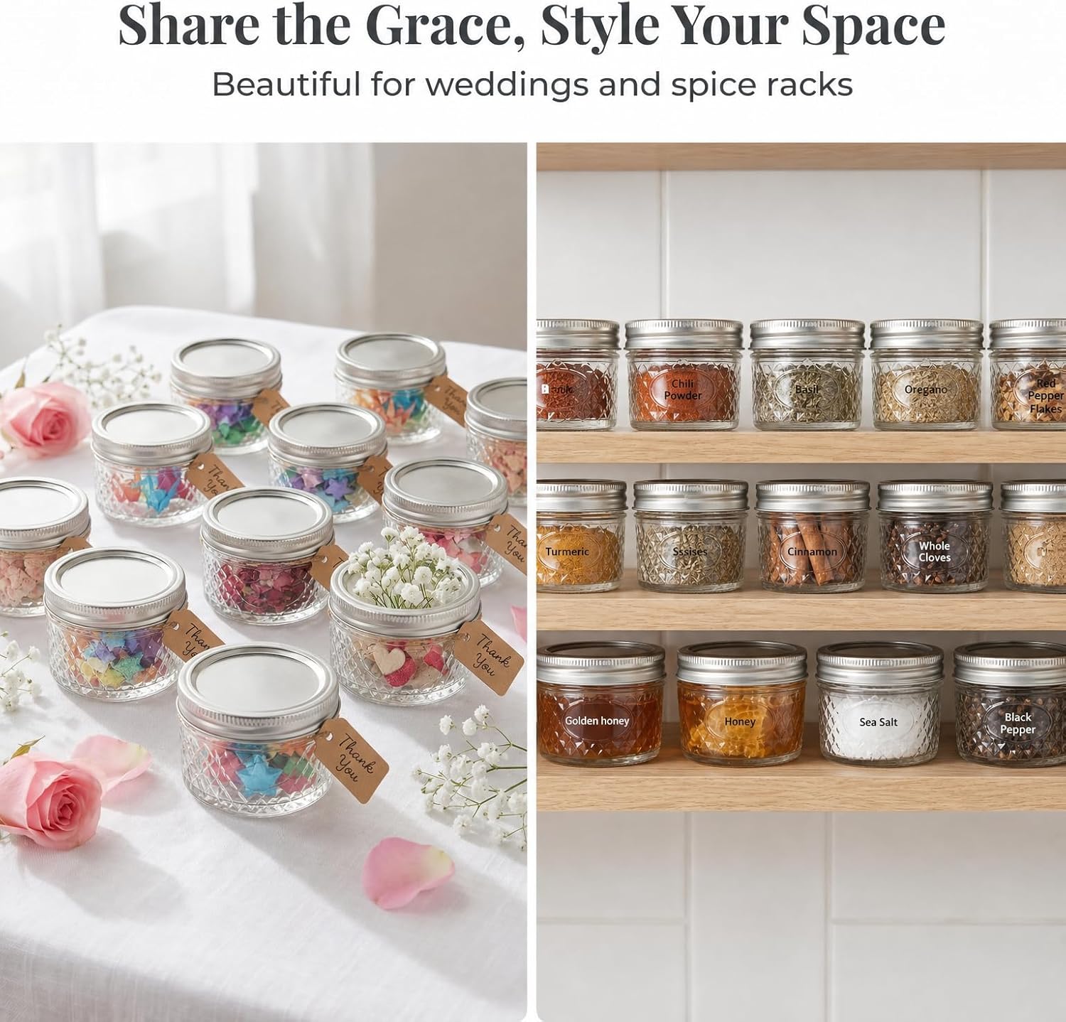 4 oz Glass Jars with Lids, 6 Pack Small Mason Jars with Gift Bags & Tags, Rustproof Airtight Mini Glass Jars, Straight Sided Jelly Jars for Baby Food, Spice, Jam, Candle Making & Favors