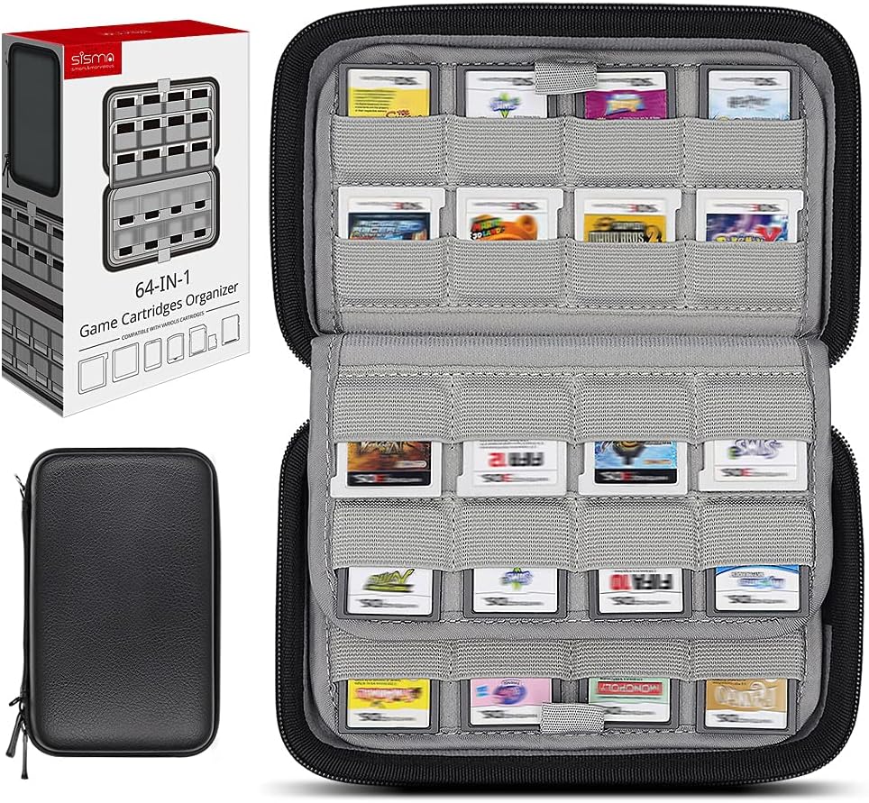 sisma 64 DS 3DS Switch Game Case Compatible with Nintendo Game Cartridges, Cards Holder Organizer Home & Travel Safekeeping Storage Case Carrying Bag