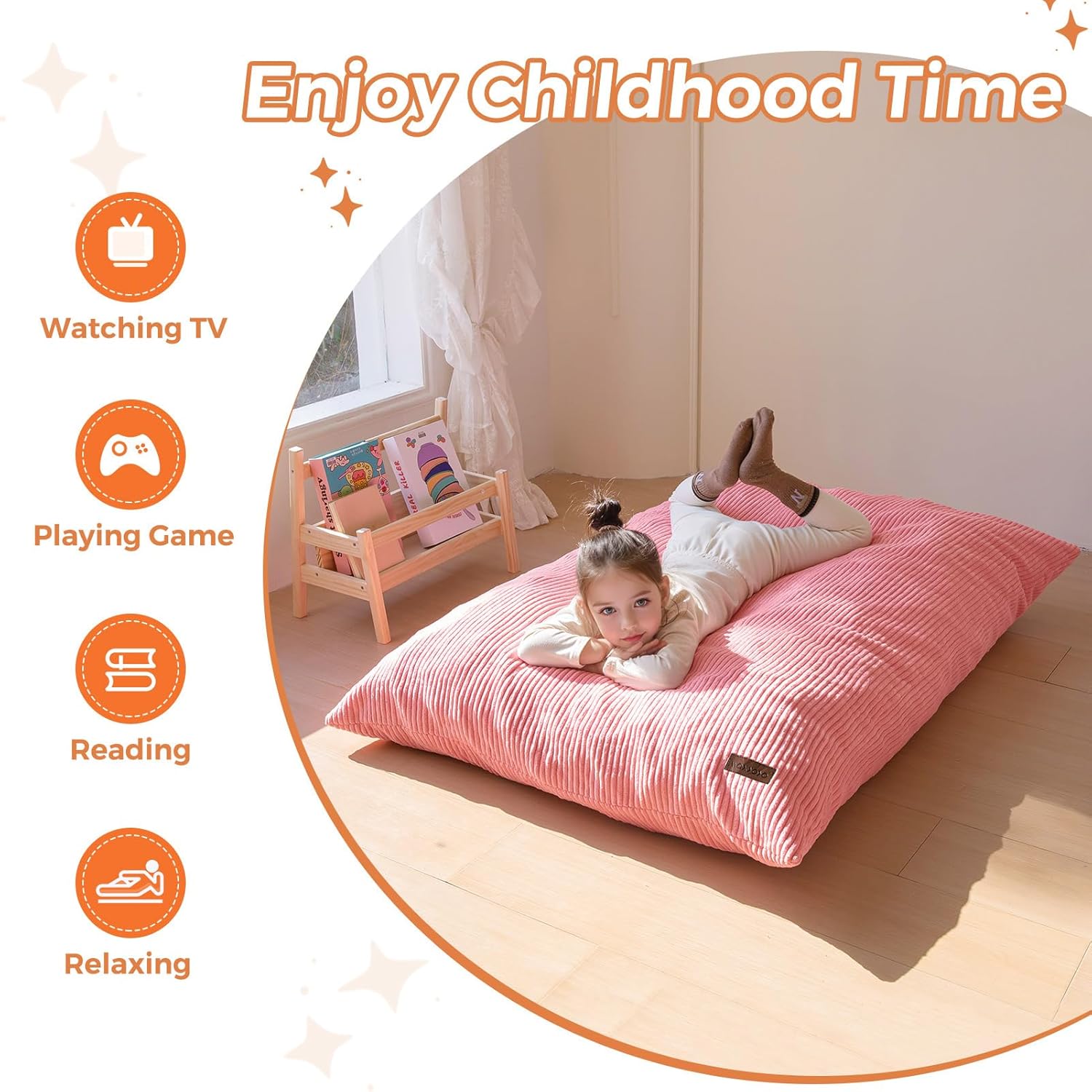 MAXYOYO 3 in 1 Kids Bean Bag Chair Couch, Convertible Chair Folds from Bean Bag to Lounger, Child Floor Sofa for Gaming, Reading, Floor Couch with High-Density Foam Filling