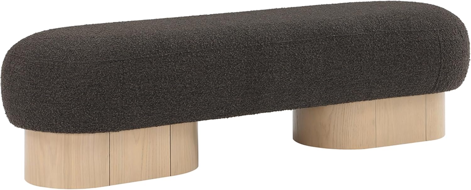 Meridian Furniture 22001Brown Robertson Collection Art Deco Bench with Luxurious Brown Boucle Fabric and Rich Natural Oak Finish, 60.5" W x 18" D x 16" H, Brown