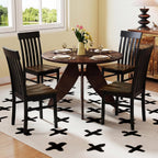 Giantex Wooden Dining Chairs Set of 4, Farmhouse Kitchen Chair with Hollowed Backrests & Rubber Wood Seats, Rustic Wood Side Chairs for Home Living Room Restaurant, Black+Walnut