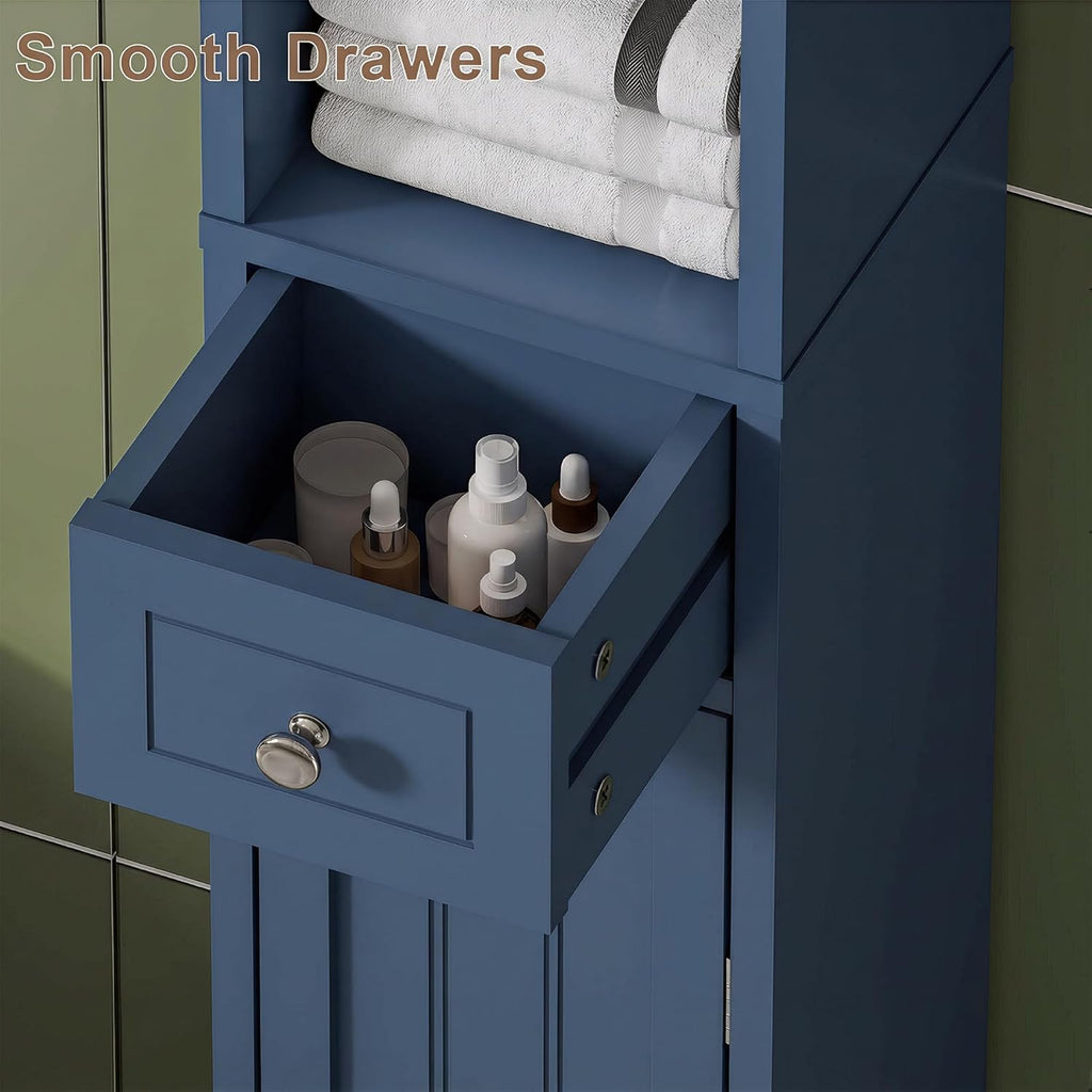 ChooChoo Narrow Bathroom Storage Cabinet with Adjustable Shelves, Tall Storage Cabinet with 2 Doors and 1 Drawer, Freestanding Cupboard for Small Spaces, Blue