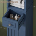 ChooChoo Narrow Bathroom Storage Cabinet with Adjustable Shelves, Tall Storage Cabinet with 2 Doors and 1 Drawer, Freestanding Cupboard for Small Spaces, Blue