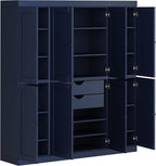 Palace Imports Solid Wood Pantry Cabinet – 71.5" Tall x 65" W - Wooden Storage Cabinet w/ 8 Shaker Doors, 2 Drawers, 12 Adjustable Shelves - Kitchen Cupboard - Navy Blue, 100% Eco-Friendly Pine Wood
