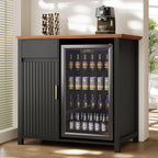 Mini Fridge Cabinet with Charging Station, Modern Fluted Coffee Bar Cabinet with Beverage and Wine Storage, Compact Coffee Bar with Mini Fridge Space for Kitchen, Dining Room or Living Room