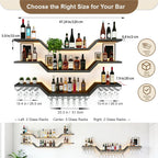 47.2-inch/120cm Metal Wall Mount Wine Rack, 3-tiers Modern Wall Bar Shelf with Wine Glass Rack, Floating Liquor Shelf with LED Lights, Bottle Display Wine Storage Shelves for Home Bar Coffee Shop