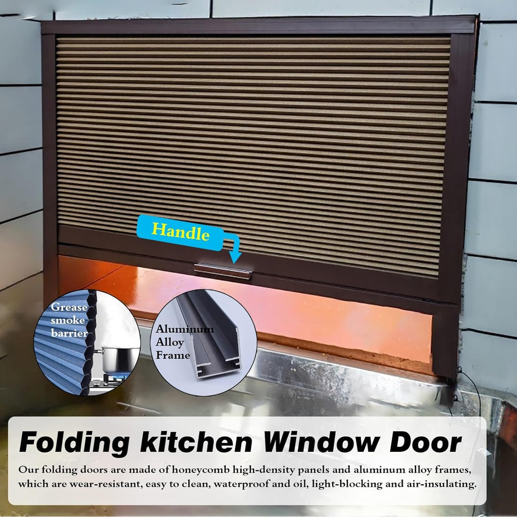 Retractable Serving Window Door with Handle - Easy Install Cellular Pass Through Hatch for Camper, Hotel, Dining Room, Patio, Terrace - Custom Size 45x100 cm