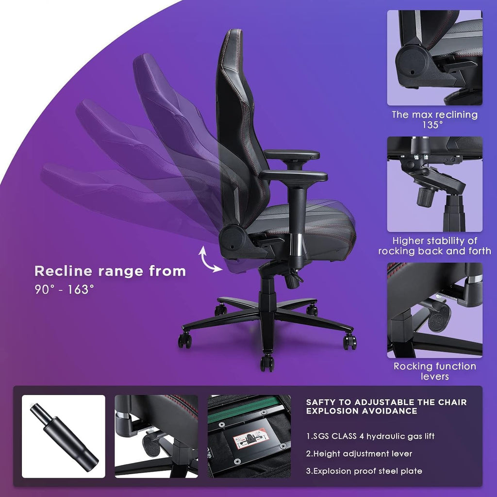 Large Ergonomic Gaming Chair, Big & Tall Computer Chair with 4D Armrests, Magnetic Headrest, Adjustable Lumbar Support, Reclining Office Chair for Home & Gaming Room, Black PU Leather, X-Large