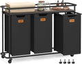 VASAGLE Laundry Sorter, Laundry Hamper with Wheels, 39.6 Gal. (150 L) Portable Rolling Cart Baskets with Shelf, 3 Removable Liners and 6 Labels, Ink Black and Chestnut Brown UBLH103BH01