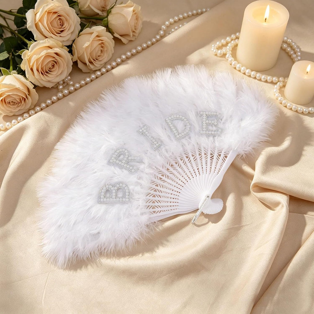 Aprince Bride to Be Fan Bridal Shower Gifts for Wedding Bachelorette Party Decorations White Pearl Feather Fan Bride Outfit Accessories