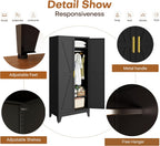 71" Armoire Wardrobe Closet, Metal Wardrobe Closet with Hanging Rod | Wardrobe Closet with Doors, Wardrobe Cabinet with Adjustable Shelves, Clothing Storage Cabinet for Bedroom, Office, Black