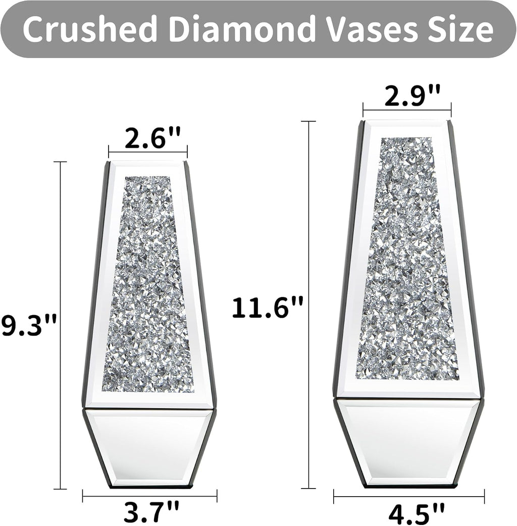 SHYFOY Crushed Diamond Mirrored Vases Set of 2, Silver Glass Flower Vases for Table Home Decor Crystal Vase for Dried Flowers Centerpieces - Can’t Hold Water