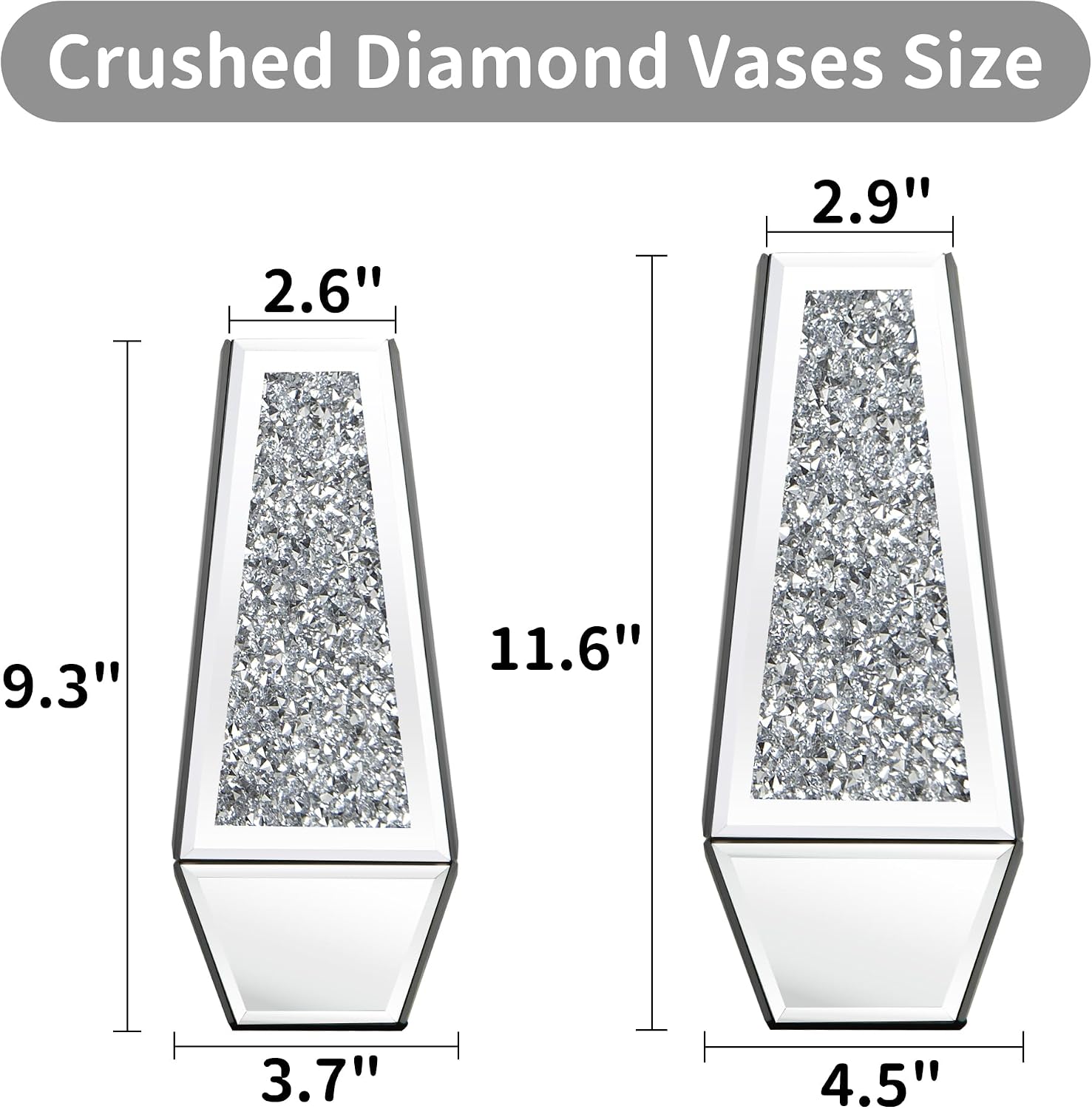 SHYFOY Crushed Diamond Mirrored Vases Set of 2, Silver Glass Flower Vases for Table Home Decor Crystal Vase for Dried Flowers Centerpieces - Can’t Hold Water