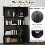 LOKO 71” Tall Kitchen Pantry Cabinet with Charging Station, Wooden Buffet Cupboard Sideboard with Microwave Stand & Doors, Modern Storage Cabinet for Dining Room, Living Room (Black)