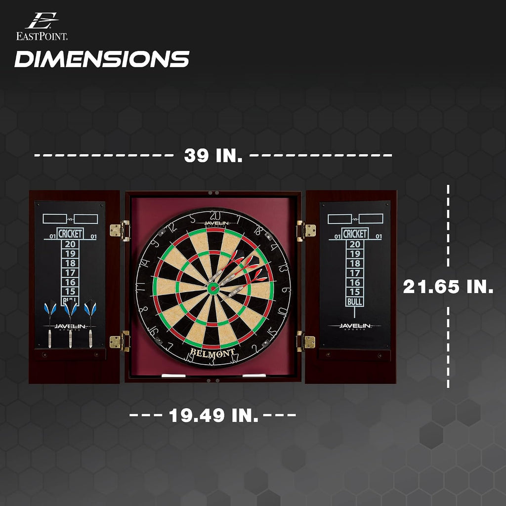 EastPoint Sports Official Size Dart Board Cabinet Set- Easy-Assembly & Complete with 6 Deluxe Steel Tip Darts and Accessories -Premium Darts Set with Scoreboard for Bar Games & Indoor Games
