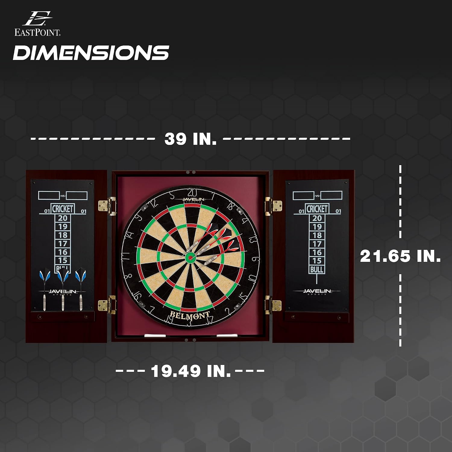 EastPoint Sports Official Size Dart Board Cabinet Set- Easy-Assembly & Complete with 6 Deluxe Steel Tip Darts and Accessories -Premium Darts Set with Scoreboard for Bar Games & Indoor Games