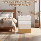 Large Laundry Hamper Basket, 85L Cotton Rope Woven Storage Bin for Blankets, Dirty Clothes Toys, Decorative Tall Basket with Leather Handles for Living Room, Bedroom, Bathroom, Nursery, Jute