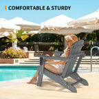 VINGLI Plastic Adirondack Chairs Set of 2, Folding with Cup Holder, Waterproof HDPE Material, Comfortable 380lb Weight Capacity for Outdoor Pool Patio Lounge Chair Lawn Furniture Firepit (Gray)