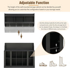 Shoe Storage Bench with Shelves and 4 Hooks, Elegant Hall Tree with Shoes Cubbies and Wall Mounted Coat Rack, Entryway Organizer For Hallway, Foyer, Mudroom, Black