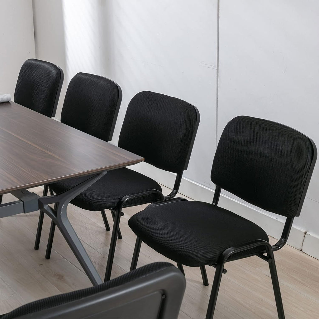 Stackable Office Guest Chairs, Reception Waiting Room Chairs with Padded Seat & Back, Armless No Wheels Conference Chairs for Office Meeting Lobby, Set of 10, Black Mesh Fabric