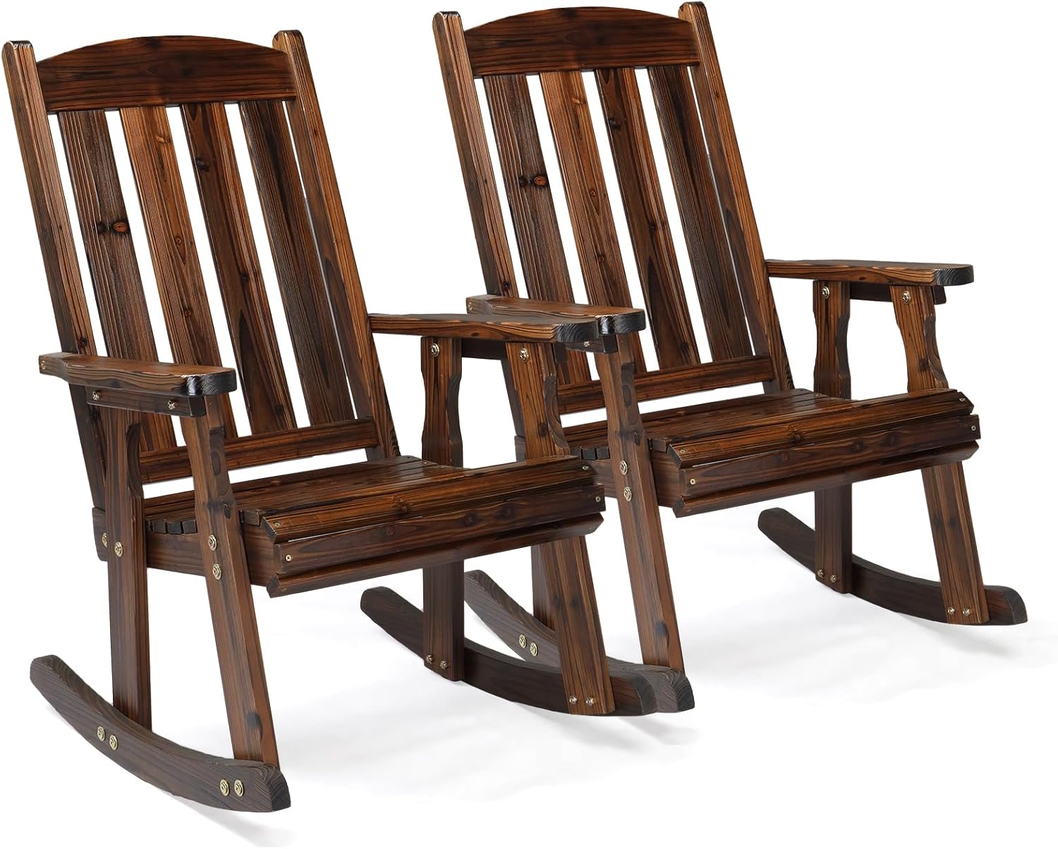 VINGLI Outdoor Rocking Chair, Heavy Duty 600 LBS Wooden Rocking Bench with Comfortable Backrest, Weatherproof Patio Rocker with Ergonomic Design, Wood Rocking Chair for Patio, Garden (Rustic, 2 PCS)