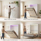 Mjkone Queen Murphy Bed, Cabinet Beds Queen Size, Modern Hidden Murphy Wall Chest Beds with Space-Saving Design, Adults Cabinet Guest Bed with 16 Colors of LED Lights for Bedroom, Apartment - White