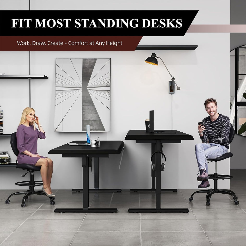 Drafting Chair with Back Support, Tall/High Desk Rolling Stool with Footrest Ring, Faux Leather Office Chair with Height Adjustable for Standing Desk, Home Office, Bar, Workbench & Kitchen(Black)