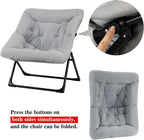 Comfy Saucer Chair for Adults, Soft Faux Fur Bedroom Chair, Accent Dorm Chairs, Flexible Living Room Reading Chairs, Oversized Folding Seat for Teens, X-Large, Grey