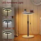 MAHANCRIS Small Round Side Table, Adjustable Height Drink Table, Pedestal Side Table with LED Light and Cup Mat, Coffee Martini Table, for Small Spaces, White and Black ETHW32E01