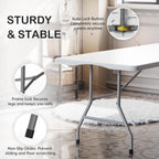 VSOAEIL Set of 2 6 Foot Folding Table for Indoor Outdoor, Portable Heavy Duty Fold-in-Half Utility Plastic Foldable Dining Table with Carrying Handle for Picnic, Camping and Party, 2 Pack White