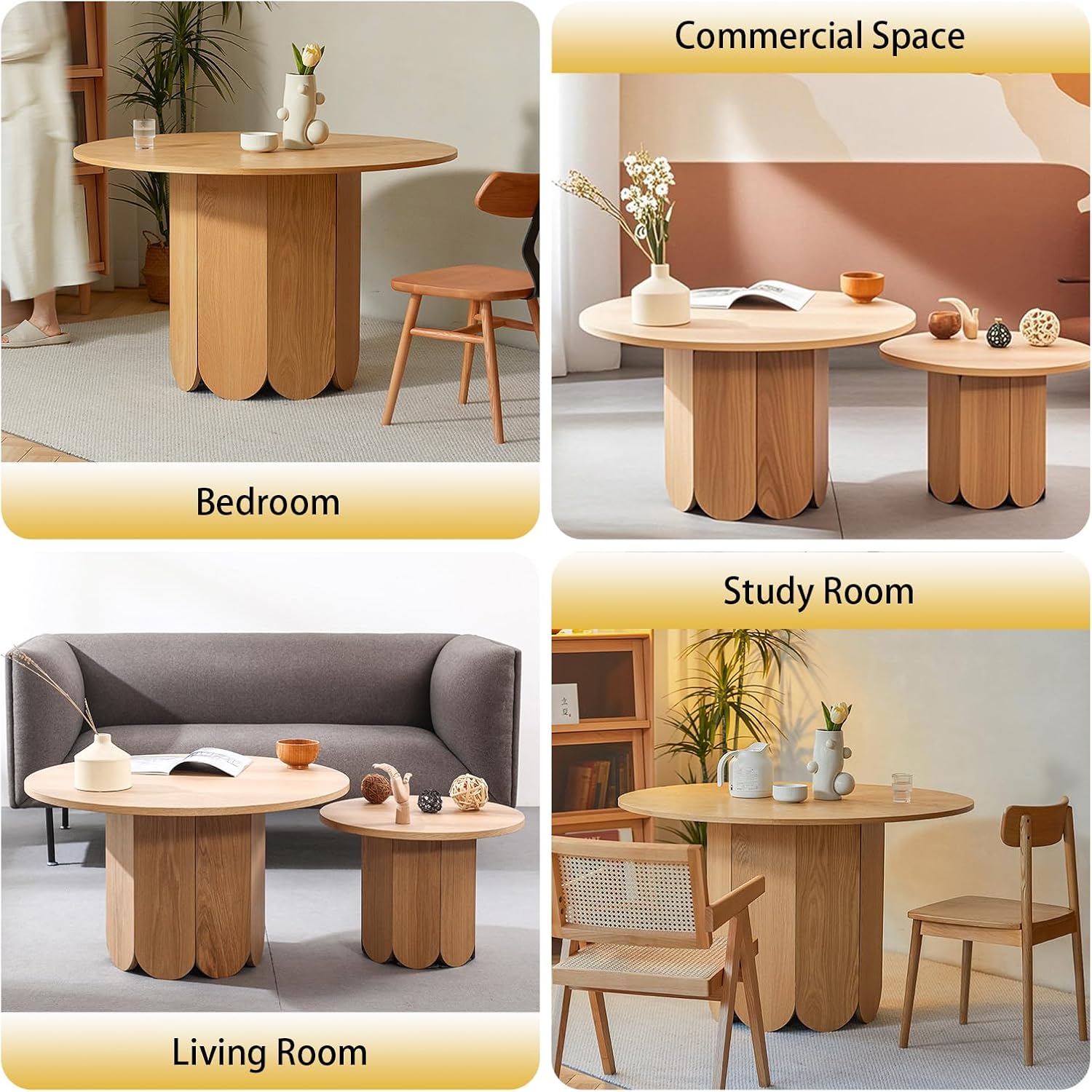 Round Wood End Table with Thickened Top and Petal-Shaped Base, Space-Saving Side Table for Living Room, Bedroom, or Sofa