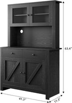 Garvee Farmhouse Kitchen Pantry Cabinet with Microwave Stand, Rustic Buffer Sideboard with Sliding Barn Door, Freestanding Storage Cupboard with Adjustable Shelves for Dining Room
