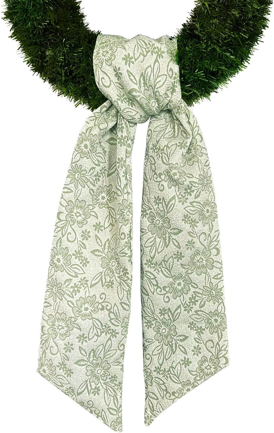 Christmas Wreath Sash for Front Door, Green Floral Leaves Burlap Sash 3D Relief Texture Wreath Accessories for Home Wedding Birthday Decorations
