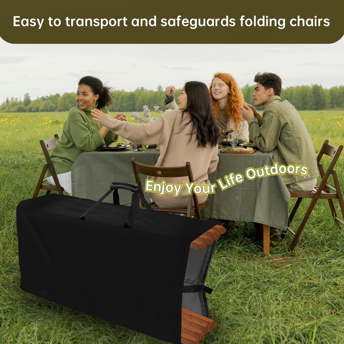 Folding Chair Cover,Water Resistant Folding Chairs Storage Bag with Handles for Metal,Plastic and Wood